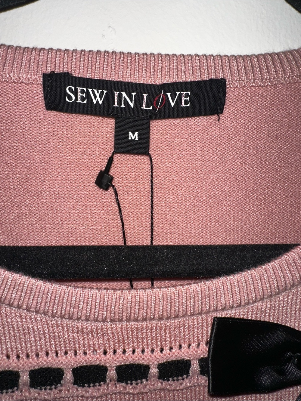 Sew In Love Blush Pink Knit Top with Black Ribbon Bows - Picture 6 of 7